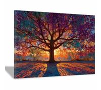 PUQAAEO tableau arbre de vie Vues sur les couchers de soleil des arbres Grande Tableau Decoration Murale, Decoration Salon Moderne, chambre, coucher, Salde bains(Multicolore)-30x45cm Encadrée