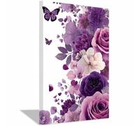 PUQAAEO Tableau Décoration Murale Salon Fleurs et papillons Impression sur Toile Image Peintures sur Toile Décoration Murale pour Chambre Maison Bain(multicolore)-30x45cm Encadrée