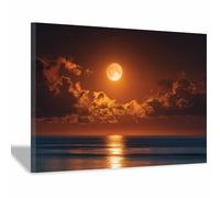 PUQAAEO Tableau Decoration Murale Salon Moderne, Lumière de l’océan au clair de lune Nature Paysage Impression Sur Toile, Chambre Salle De Bain Cuisine Bureau(Multicolore)-30x45cm Encadrée