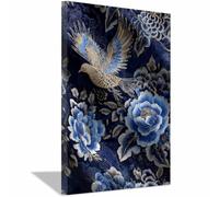 PUQAAEO Tableau Décoration Murale Salon Oiseaux et fleurs Impression sur Toile Image Peintures sur Toile Décoration Murale pour Chambre Maison Bain(blanc)-80x120cm Encadrée