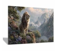 PUQAAEO tableau d'œuvres d'art animales Montagne et Lion art mural populaire, pour la décoration murale du salon, de la chambre à coucher, Bureau et cuisine(Multicolore188)-30x45cm Encadrée