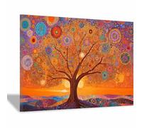 PUQAAEO tableau mural représentant l'arbre de vie Art du coucher de soleil de l’arbre mandala paysage abstrait, peinture moderne, décoration murale la maison ou le bureau(Multicolore)-30x45cm Encadrée