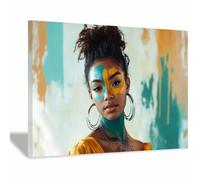 PUQAAEO Toile murale belle femme Décoration murale abstraite de femme, décoration d'intérieur moderne, pour salle de bain, salon, chambre, bar, couloir(Multicolore)-80x120cm Encadrée