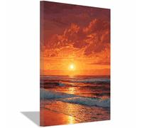 PUQAAEO Œuvre d'art de paysage Soleil et mer Peinture sur toile,affiches de paysages naturels,bureau, chambre, salle de bain, salon,salle de classe(doré173)-30x45cm Encadrée