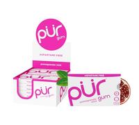PUR Gum | Gomme à mâcher sans sucre | 100 % xylitol | Végétalien, sans aspartame, sans gluten et adapté aux diabétiques | Gomme naturelle aromatisée à la menthe grenade, 9 pièces (lot de 12)