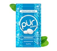 PUR Mints -Bonbons à la menthe sans aspartame - Au xylitol - Sans sucre, vegan, sans gluten - Saveur naturelle de menthe poivrée - 65 pièces dans un sachet refermable (Paquet de 1)