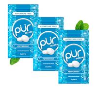 PUR Mints -Bonbons à la menthe sans aspartame - Au xylitol - Sans sucre, vegan, sans gluten - Saveur naturelle de menthe poivrée - 65 pièces dans un sachet refermable (Paquet de 3)