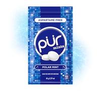 PUR Mints - Bonbons à la menthe sans aspartame - Au xylitol - Sans sucre, vegan, sans gluten - Saveur naturelle de menthe polaire - 65 pièces dans un sachet refermable (Paquet de 1)