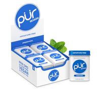 PUR Pastilles à la menthe- Sans aspartame - À base de xylitol - Sans sucre, végétaliennes, sans gluten et adaptées au régime cétogène - Pastilles à la menthe poivrée naturelle, 30 pièces paquet de 12