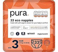 Pura Couches Bébé, Taille 3 (Midi 4-9kg), 33 Couches (1 Paquet), Certifiées EU Ecolabel, Adaptées Aux Peaux Sensibles, en Coton Biologique, Sans Parfum, Ultra-Absorbantes