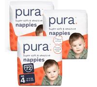 Pura Couches pour bébé taille 4 à 72 pièces, 8 à 14 kg, couches Cloud Soft de qualité supérieure pour peaux hypoallergéniques et sensibles, sans toxines*, Blowout Blocker™, protection contre les