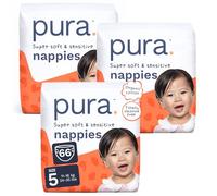 Pura Couches pour bébé taille 5 à 66 pièces, 11-16 carats / 10,9 à 15,9 kg, couches Cloud Soft de qualité supérieure pour peaux hypoallergéniques et sensibles, sans toxine*, Blowout Blocker™, jusqu'à