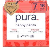 Pura Culottes Éco - Taille 7 (17kg+), 16 Pièces, Jetables pour Peaux Sensibles et Sujettes aux Allergies, Sans Parfum, Faciles à Déchirer sur les Côtés