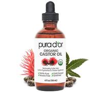 Pura D'Or Huile de ricin (118 ml) 100% pure tout huile naturel pour la croissance des cheveux, sourcils, cils pressée à froid hexane sans huile pour hydrater et guérir la peau sèche