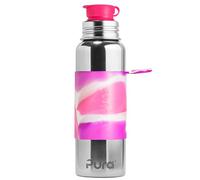 Pura Sport Bouteille d'eau en acier inoxydable 850 ml avec bouchon et manchon en silicone pour sport Motif tourbillon rose (sans plastique, non toxique, sans BPA)