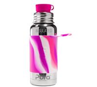 Pura Sport Bouteille d'eau isotherme en acier inoxydable avec bouchon à rabat et manchon en silicone (plastique non toxique, certifié sans BPA, 473 ml)