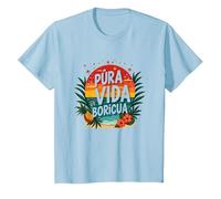 Pura Vida Boricua : Tropical Paradise Puerto Rico Pride T-Shirt, Enfant, Bleu Céleste, 12 Ans