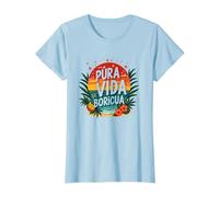 Pura Vida Boricua : Tropical Paradise Puerto Rico Pride T-Shirt, Femme, Bleu Céleste, L