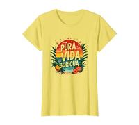 Pura Vida Boricua : Tropical Paradise Puerto Rico Pride T-Shirt, Femme, Citron, XS