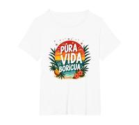 Pura Vida Boricua : Tropical Paradise Puerto Rico Pride T-Shirt, Femme Grandes Tailles, Blanc, 2X