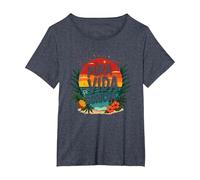 Pura Vida Boricua : Tropical Paradise Puerto Rico Pride T-Shirt, Femme Grandes Tailles, Bleu Chiné, 4X