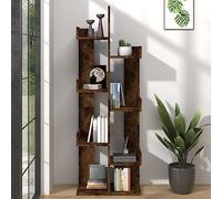puraday Bibliothèque de Salon 48x25,5x140 cm Chêne Fumé Bois d'ingénierie Cloison de Séparation Chambre Espace Ample de Rangement Bureau Etagère d'affichage Style Moderne Armoire à Livres