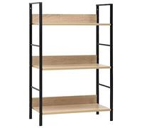 puraday Bibliothèque de salon à 3 étagères en chêne 60 x 27,6 x 90,5 cm Étagère DVD Étagères en bois fin Métal massif Meuble de bureau Étagère de rangement en métal