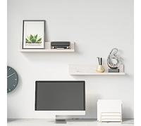 puraday Lot de 2 étagères murales pour salon - Blanc - 50 x 11 x 9 cm - Bois de pin massif - Grand espace de rangement - Bibliothèque - Compartiments ouverts - Fonction décorative - Chambre à coucher