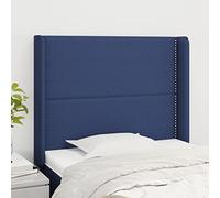 puraday Tête de lit Excellent soutien réglable en hauteur Accessoires de lit avec oreilles Meubles de chambre à coucher Design élégant Revêtement mural Bleu 103 x 16 x 118/128 cm