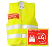 PURAHELP Gilet Jaune Voiture - Ensemble de 4 pièces - Gilet de sécurité réflechissant - Haute visibilité - Taille universelle - Conforme ISO 20471:2013 - Valable en Europe