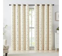 Purainbow Lot de 2 Rideaux occultants Beiges pour Chambre à Coucher - 213,4 cm - Impression métallique Marocaine - Économie d'énergie - pour Chambre à Coucher et Salon - Isolation Thermique - Œillets