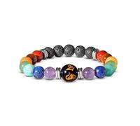 PURAJA Bracelet de chakra en pierres précieuses authentiques | Bracelet en pierres naturelles de première qualité | 7 chakras et perles de pierre de lave (Double Chakra)