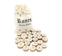 PURAJA Ensemble de Pierres runiques en Bois | avec l'alphabet du Futhark Ancien | 25 Pierres runiques en Bois dans Un Petit Sac en Coton | Ensemble de Runes Magiques