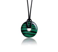 PURAJA Pendentif en pierre précieuse authentique: Malachite | Collier en cristal avec pendentif donut et ruban en corde de qualité | Pierre de guérison/porte-bonheur en minéraux de haute qualité