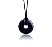 PURAJA Pendentif en pierre précieuse authentique: Tourmaline (Schorl) | Collier en cristal avec pendentif donut et ruban en corde de qualité | Pierre de guérison/porte-bonheur en minéraux