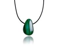 PURAJA Pendentif en pierre précieuse en véritable pierre naturelle: Malachite | Chaîne en cristal avec pendentif en forme de goutte y compris un noble cordon | Pierre de guérison/porte-bonheur