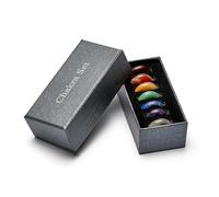 PURAJA Premium Chakra Set avec 7 pierres précieuses | Set de pierres de guérison en véritables pierres précieuses | Pierres des chakras avec symboles gravés | Pierres de guérison pour la méditation