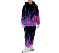 Puramala Ensemble 2 pièces unisexe pour enfant avec motif flamme, pyjama décontracté, composé d'un t-shirt à manches longues et d'un pantalon long, tenue moderne pour garçons et filles, Style z01 bleu