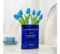 Puransen Vase à Fleurs en Acrylique pour décoration de Chambre esthétique - Style Livre pour Table Moderne, étagère de Table, décoration d'intérieur pour Bureau, Chambre, Salon (Bleu Transparent)