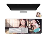 PUrar Demon Kamado Nezuko Anime Ensemble de Tapis de Souris en Caoutchouc antidérapant Surface texturé en Silicone Doux pour Jeux de Bureau Accessoires de Bureau avec Support Poignet