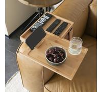 PURASKER Plateau de canapé en bambou à deux niveaux avec plateau rotatif à 360° et support de téléphone, pour manger et boire, rangement 33 x 24,1 x 3 cm