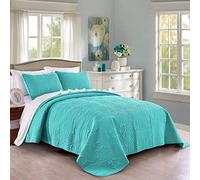 Pure Bedding Ensemble de Courtepointe - Couvre-lit surdimensionné - Couverture légère en Microfibre Douce pour Toutes Les Saisons (Roi/Roi de Californie -Aqua-géométrique)