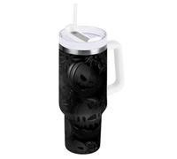Pure Black Evil - Gobelet isotherme en forme de citrouille d'Halloween de 1200 ml avec paille, anti-fuite, à rabat, bouteille d'eau réutilisable pour l'école, le café et le café - 1200 ml