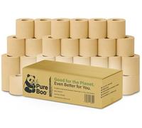 Pure Boo® Lot de 24 rouleaux de papier toilette en bambou écru - 3 plis, 200 feuilles par rouleau - Papier toilette 100 % bambou, respectueux de l'environnement, hypoallergénique, biodégradable, sans