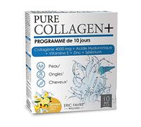 PURE COLLAGEN + Programme 10J - Cheveux Soyeux, Peau Ferme & Ongles Brillants - Assimilation Rapide, Contribue au Maintien d’une Peau Normale - 10 Fioles de 15ml - Saveur Pêche/Citron - Eric Favre