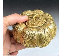 Pure Copper Treasure Basin Wealth Porsperity Figurine Wealth Fortune Brass Gold Treasure Bowl Good Luck Home Decoration Accessories for Living Room (Small)