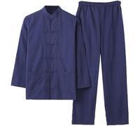 Pure Cotto Tai Chi Uiform Me Kug Fu Clothig Log Sleeve Chiese Vêtements Traditioal, Cyan, M-L