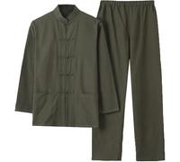 Pure Cotto Tai Chi Uiform Me Kug Fu Clothig Log Sleeve Chiese Vêtements Traditioal, Green, 5XL-6XL
