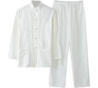 Pure Cotto Tai Chi Uiform Me Kug Fu Clothig Log Sleeve Chiese Vêtements Traditioal, White, L-XL