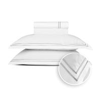 Pure Cotton Parure de Lit 4 Pcs 2 Personnes - 100% Satin de Coton- 80 Fils/cm², 120 GSM, Oeko-TEX- Drap Plat 230x290cm, Drap Housse 180x200x30cm, 2 Taies d'oreiller 50x80cm-Silhouette- Grey/Blanc